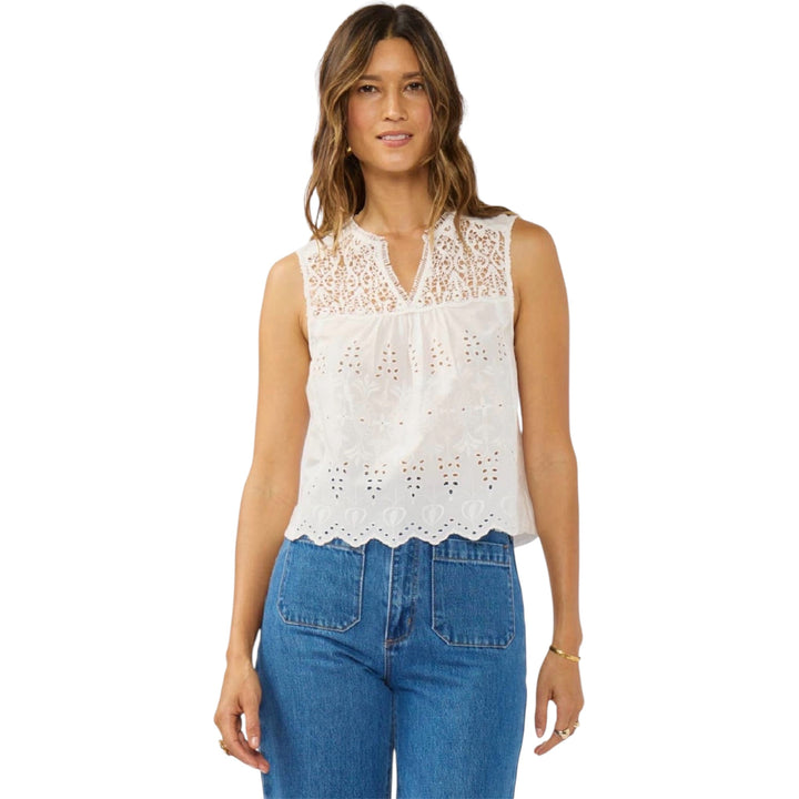 White Sleeveless Eyelet Lace Tank Top