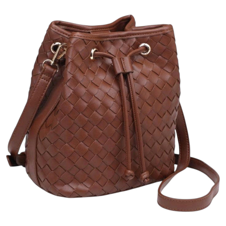Brown Woven Bucket Crossbody Purse