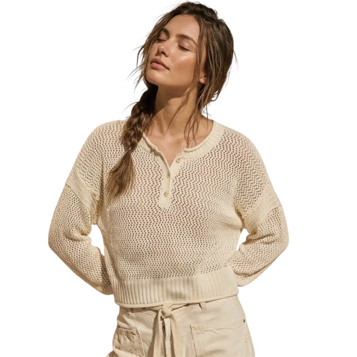 Open Knit Summer henley Sweater