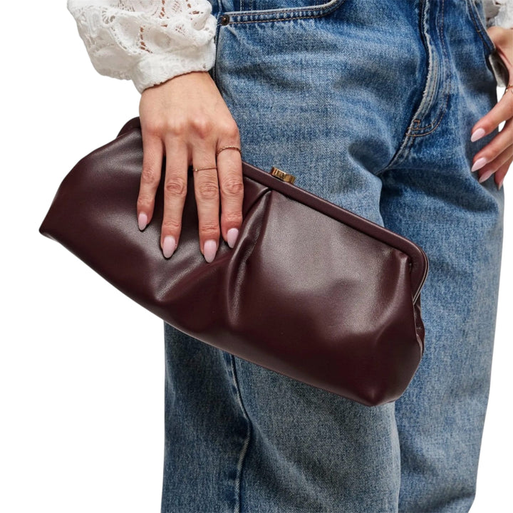 Burgundy Soft Pleated Frame Clutch