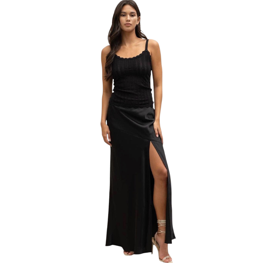 Scallop Edge Pointelle Black Knit Cami