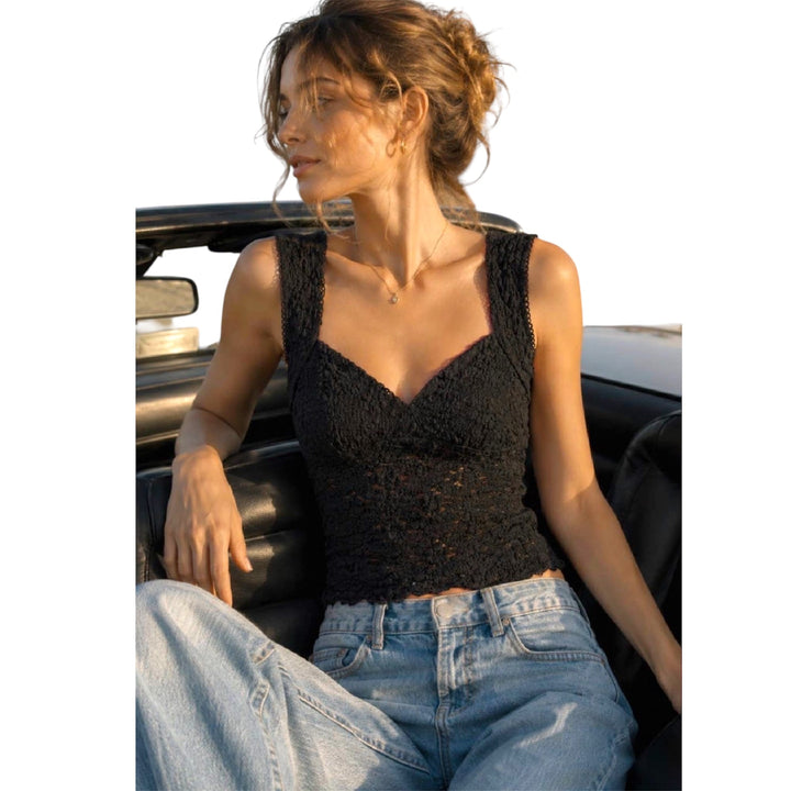 Black Soft Lace Sleeveless Top