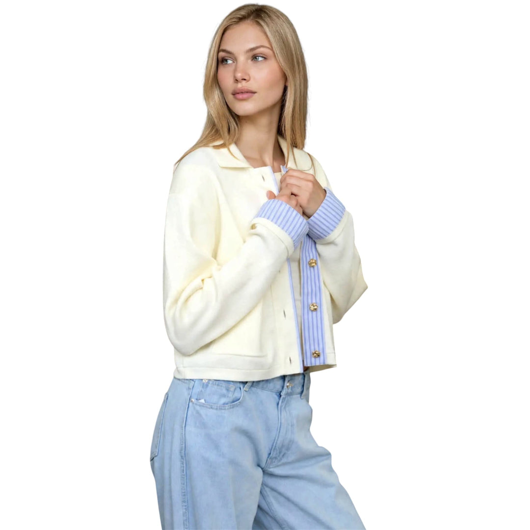 Contrast Trim Cardigan Sweater