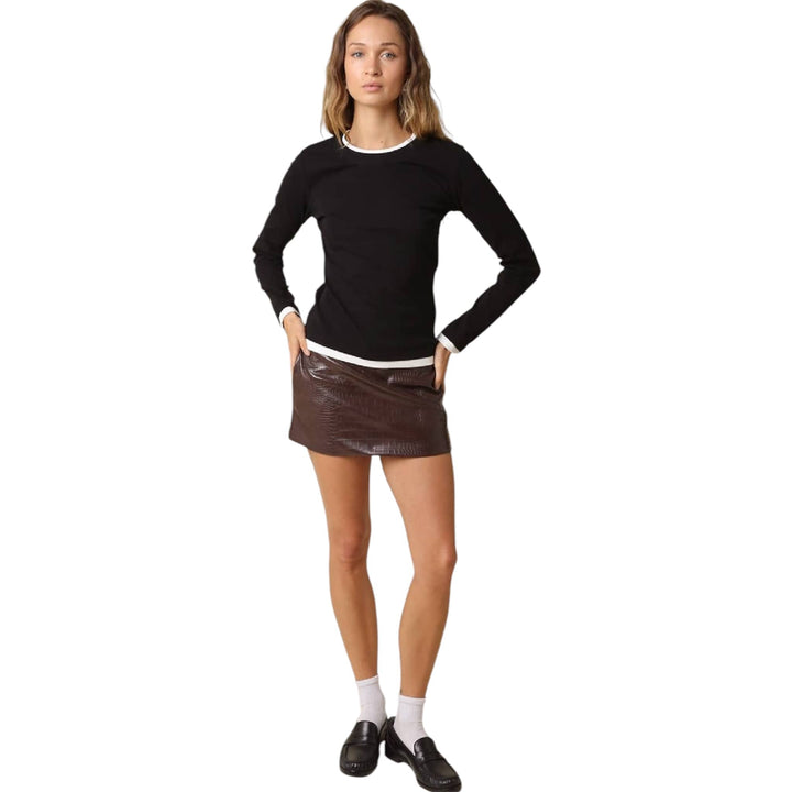 Black and White Contrast Trim Long Sleeve Top