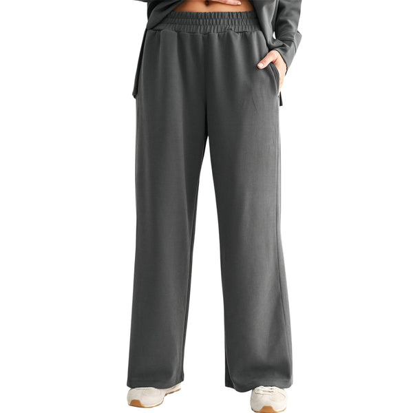Grey Luxe Sand Soft Ribbed Wide Leg Pants