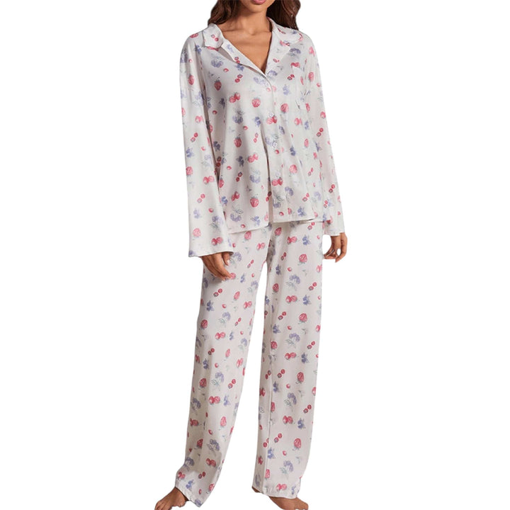 Flower And Fruit Printed Wide Leg Pants Pajama Set