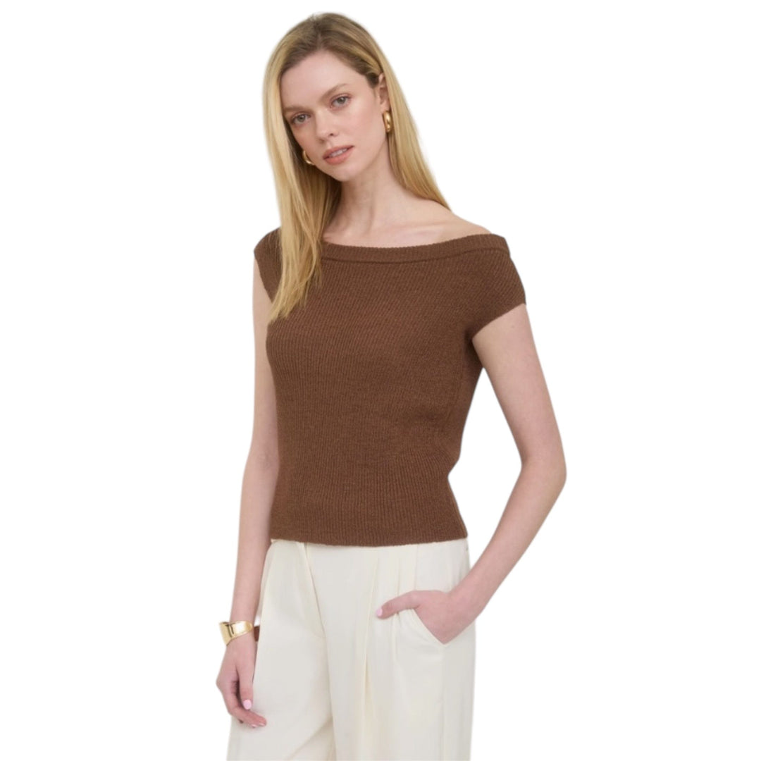 Brown Knit Off the Shoulder Relaxed Top