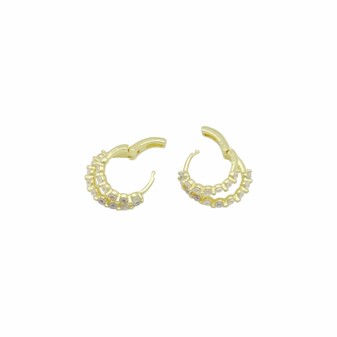 Gold and Silver CZ Double Line Hoop Earrings
