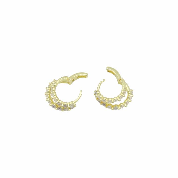 Gold and Silver CZ Double Line Hoop Earrings