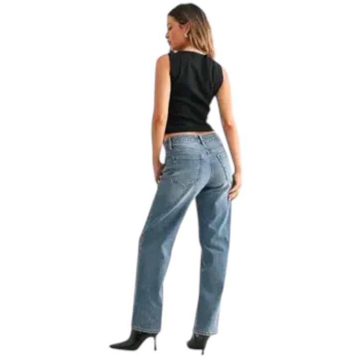 Loose Low Rise Stretch Straight Leg Jeans