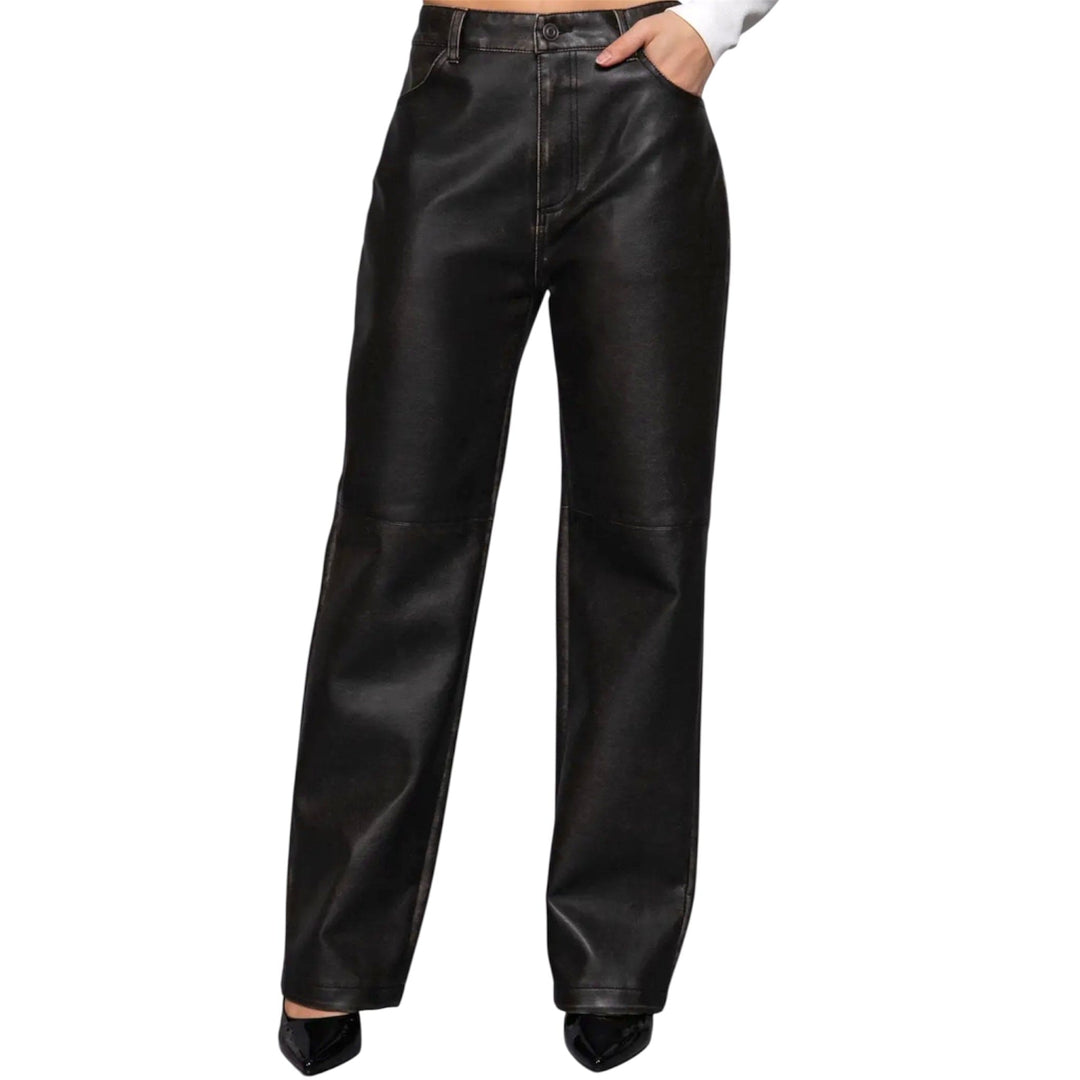 Black Washed Faux Leather Pants