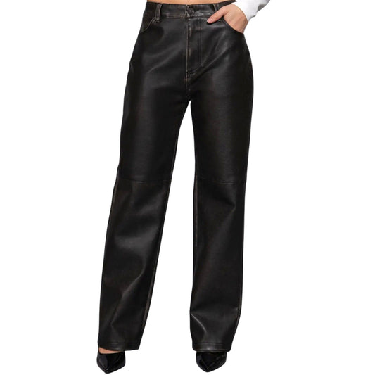 Black Washed Faux Leather Pants