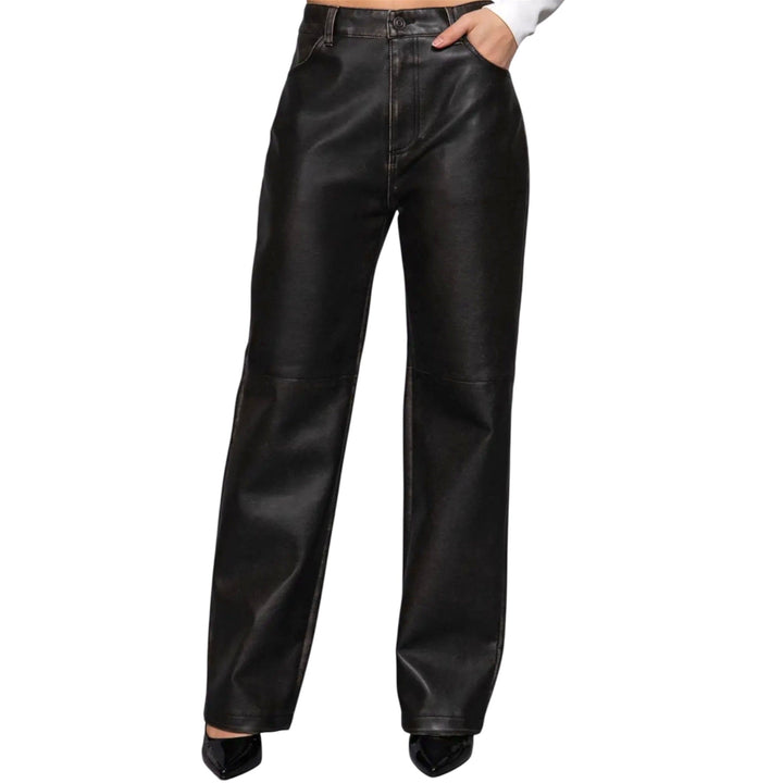 Black Washed Faux Leather Pants