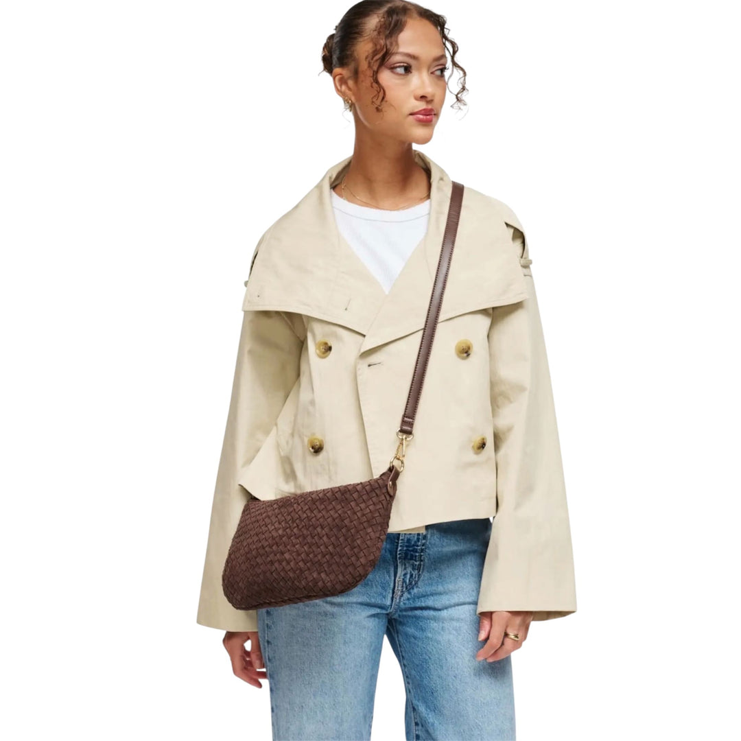 Espresso Faux Suede textured woven hobo Crossbody