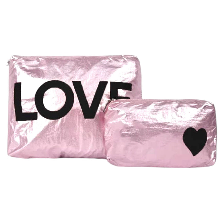Set of Two-Pouches-Light Pink with Black love heart