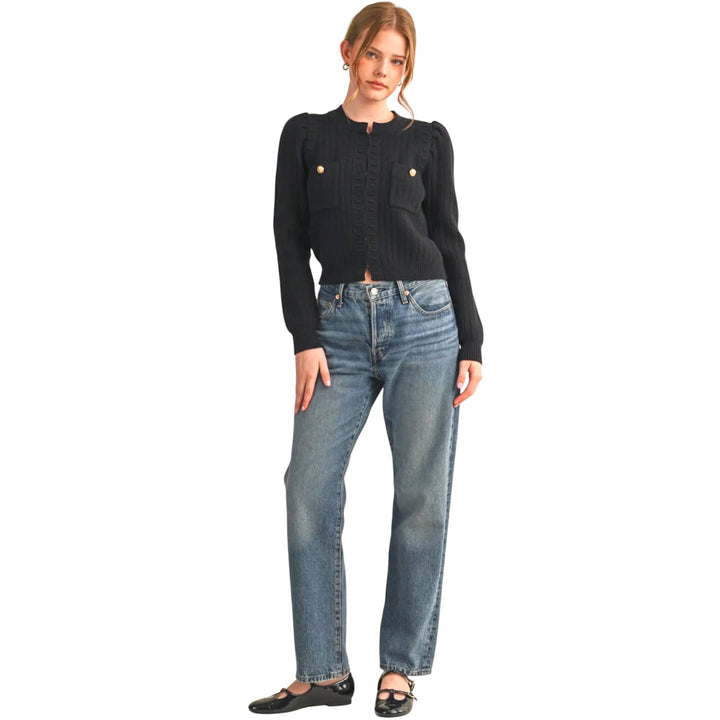 Black Patch Pocket Knit Sweater Cardigan