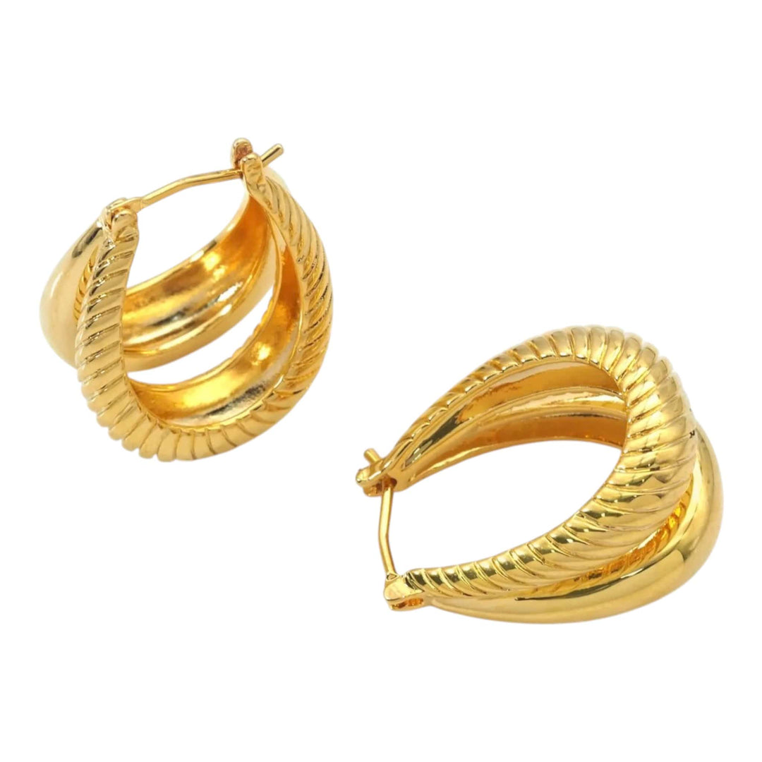Gold Oval Mixed Metal Hoop Earrings