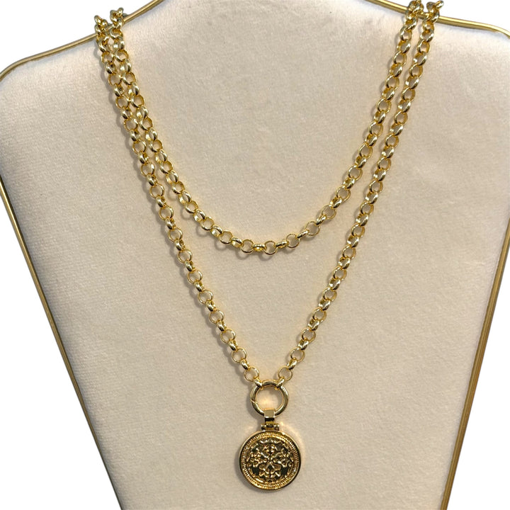 40" Gold Double-Wrap Rolo Chain Necklace with Pendant