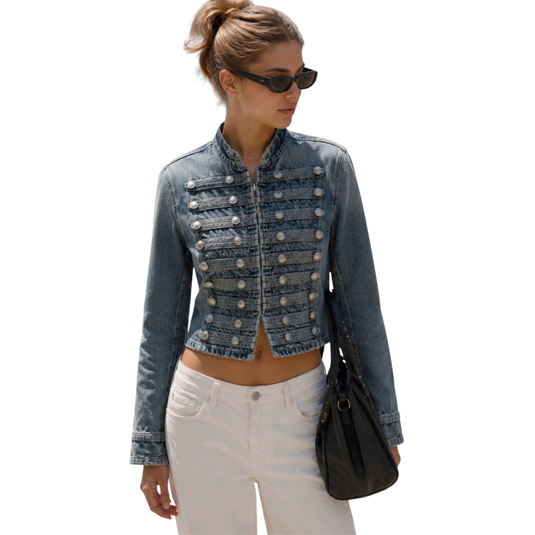 Military Button Fitted Denim Jacket (PREORDER)