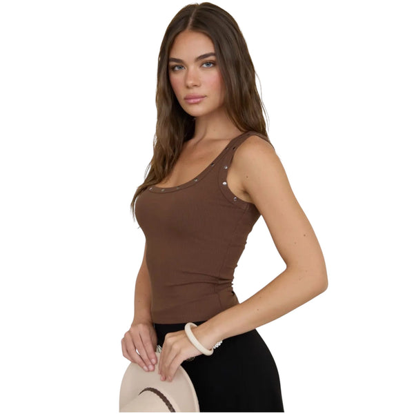 Brown Stud Detail Tank Top
