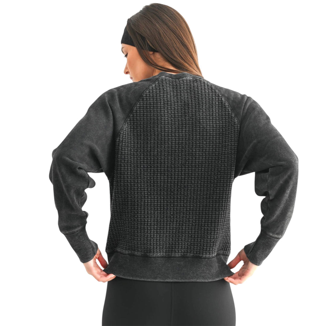 Black Waffle Knit Pullover