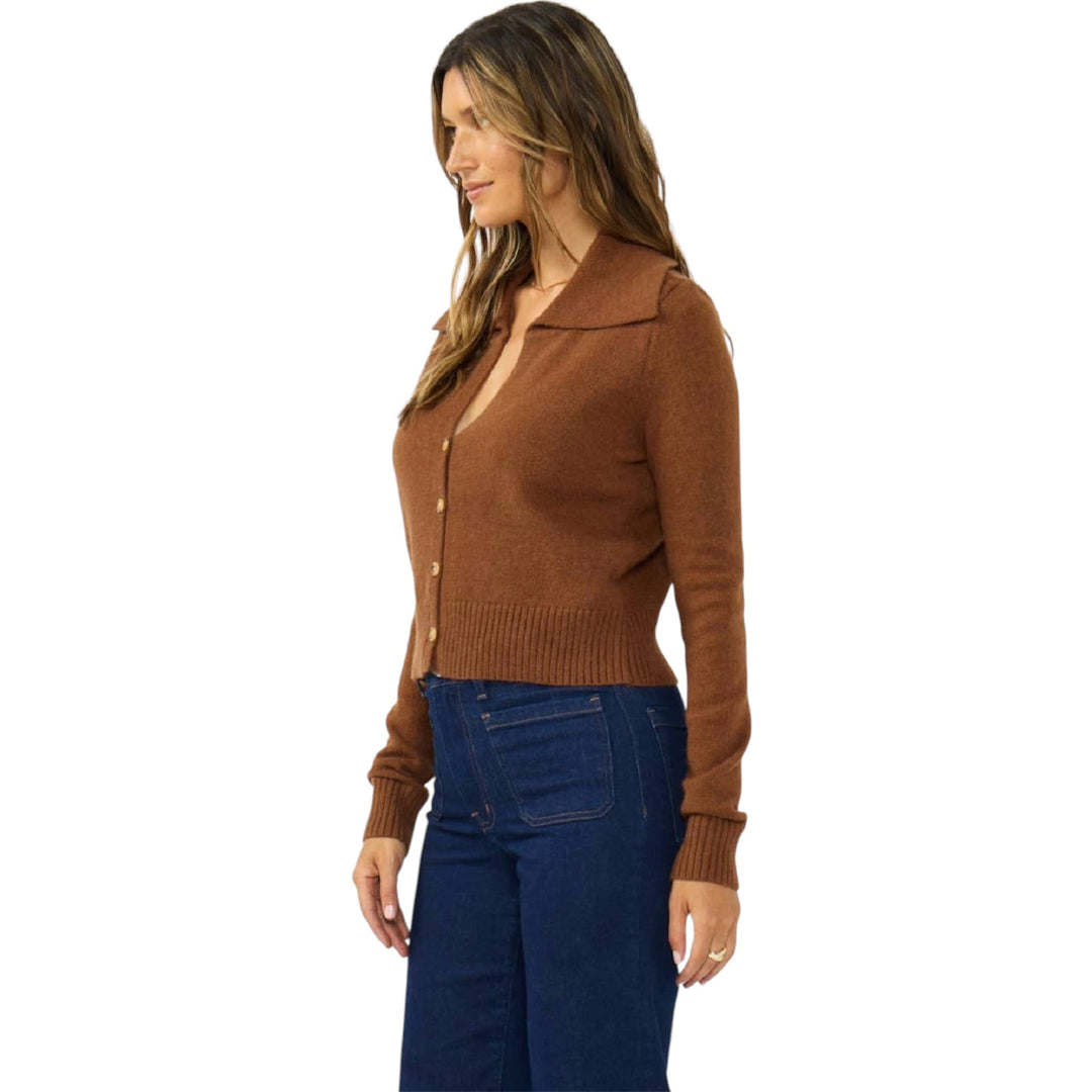 Soft Brown Button Front Cardigan with Collar (PREORDER)
