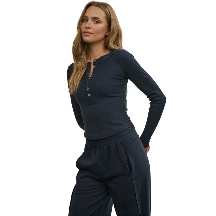 Navy Ribbed Henley Top