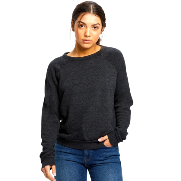 Charcoal/Black Raglan Pullover Crew Neck Soft Sweatshirt