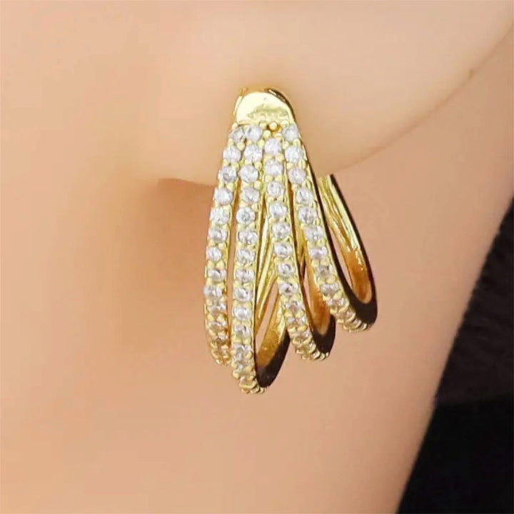 Gold CZ Four Lines Claw Stud Earrings