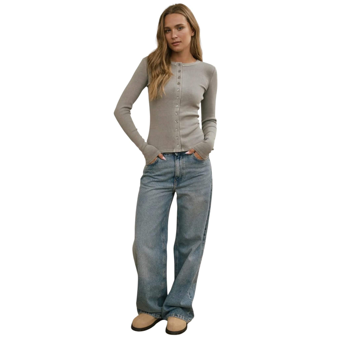 Distressed Grey Cardigan Long Sleeve Top