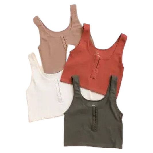 Cropped Ribbed Tank with Hooks in White