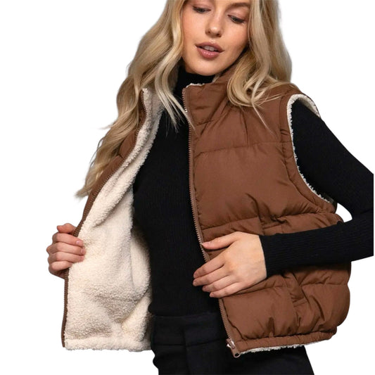 Brown Reversible Sherpa Vest