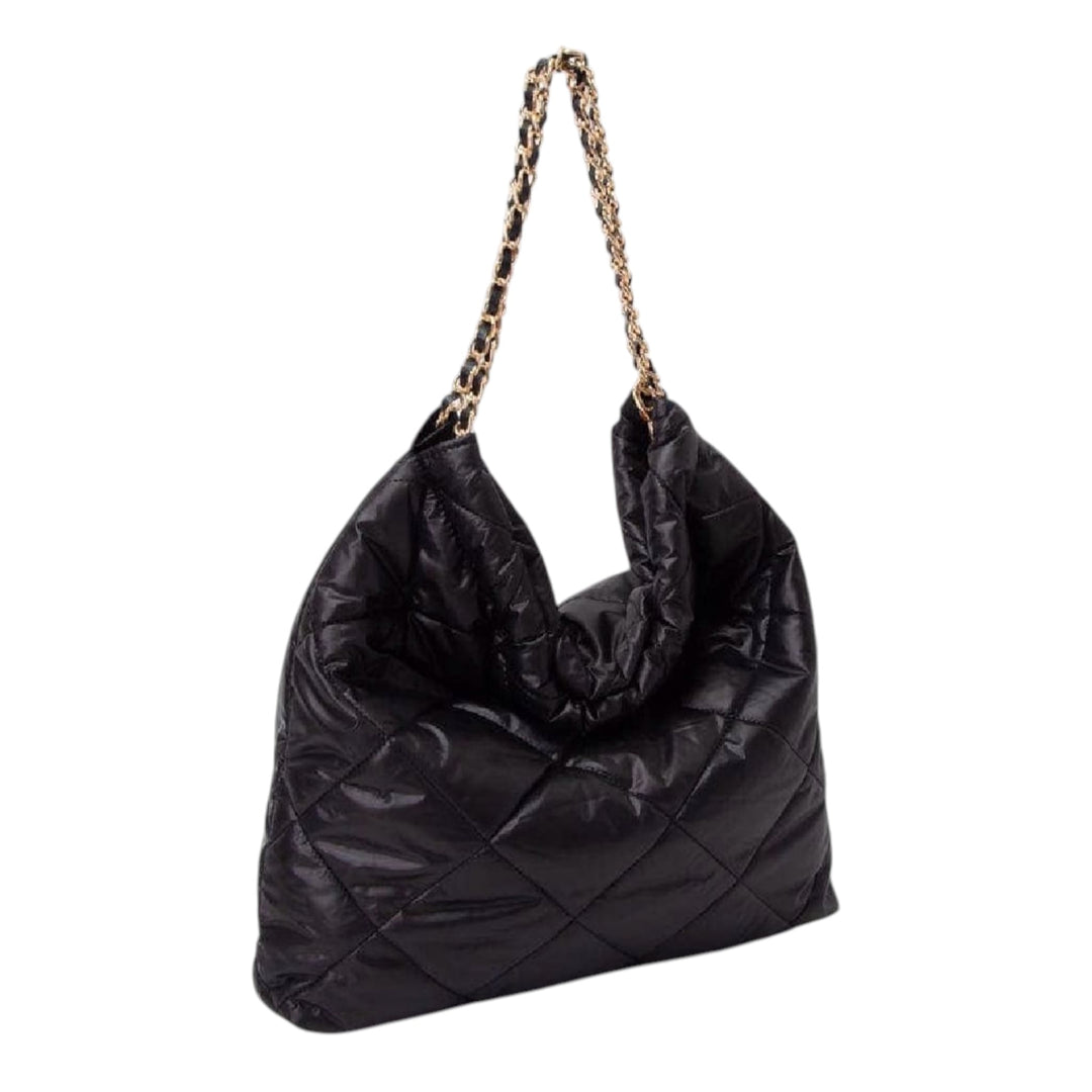 Black Puffer Quilted Hobo Tote Bag