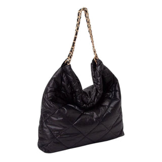 Black Puffer Quilted Hobo Tote Bag