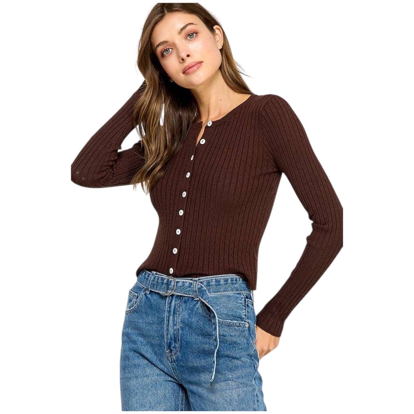 Brown Knit Eyelet Cardigan