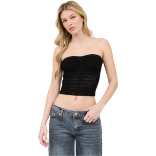 Black Strapless Crochet Top