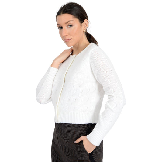 Winter White Crew Neck Cardigan Sweater