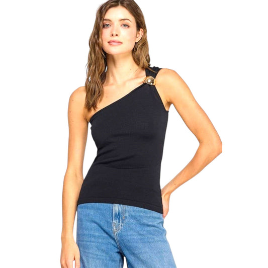 Black One Shoulder Top with Trim Detail
