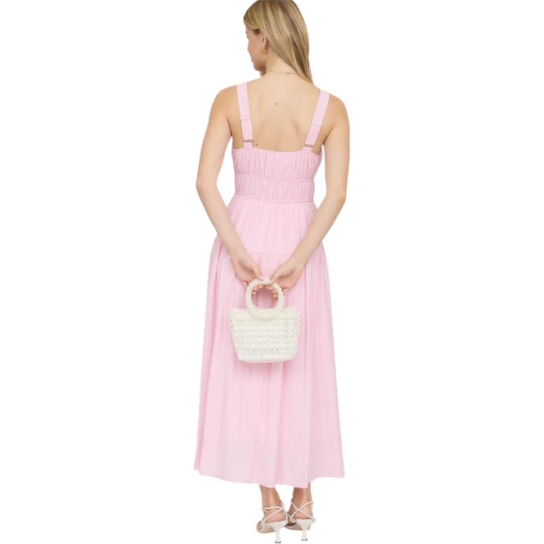 Pink Front Tie Keyhole Detail Sleeveless Midi Dress