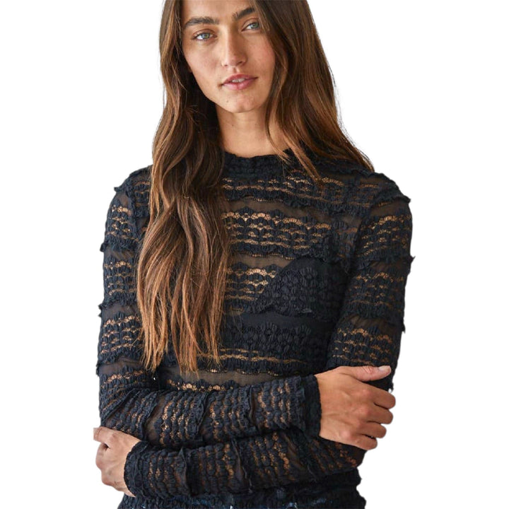 Black Lace Mock Long Sleeve Top