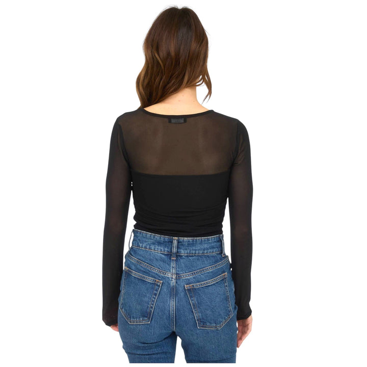 Sheer Square Neck Long Sleeve Ruched Waist Top