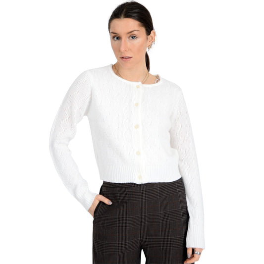 Winter White Crew Neck Cardigan Sweater