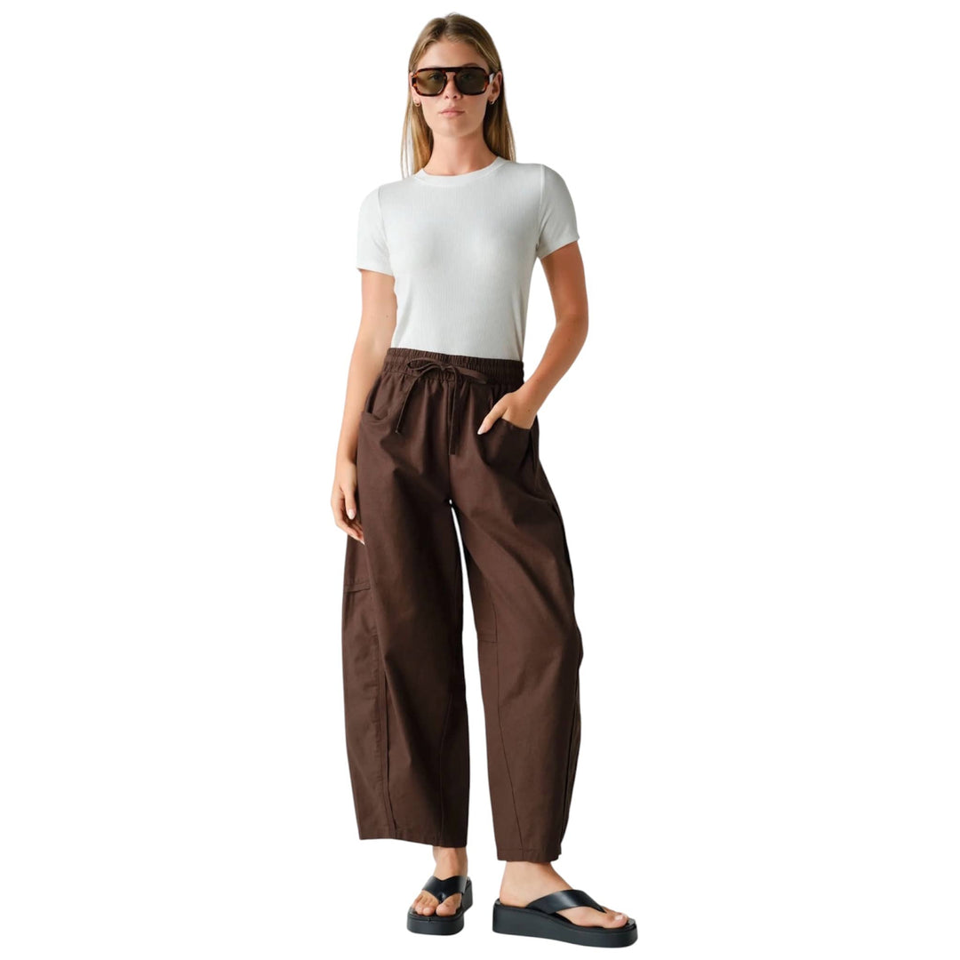 Brown Cotton Barrel Leg Utility Pants