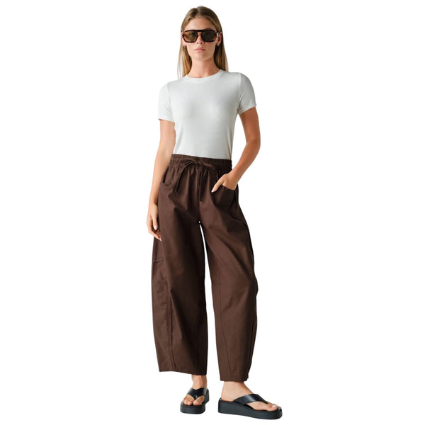 Brown Cotton Barrel Leg Utility Pants