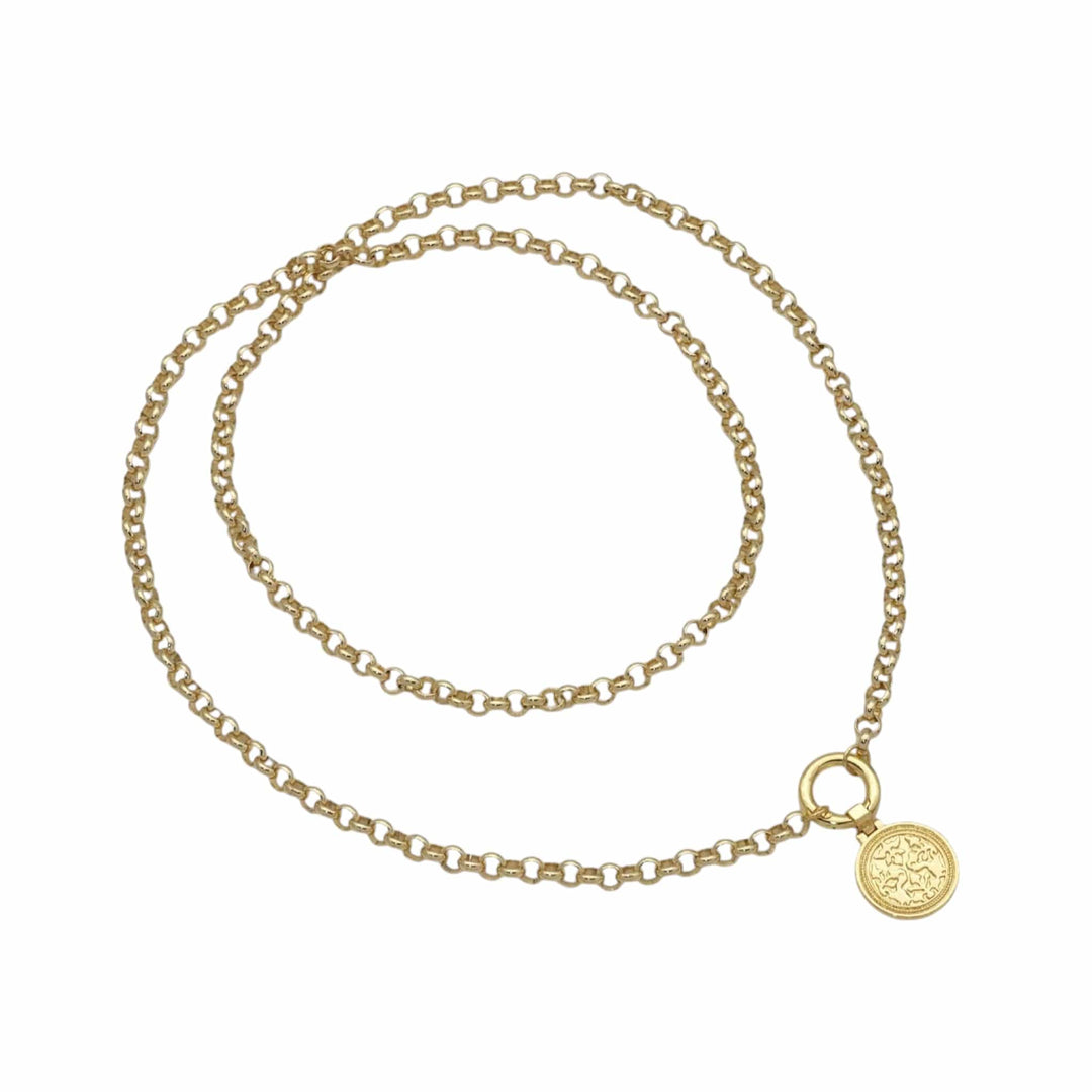 40" Gold Double-Wrap Rolo Chain Necklace with Pendant