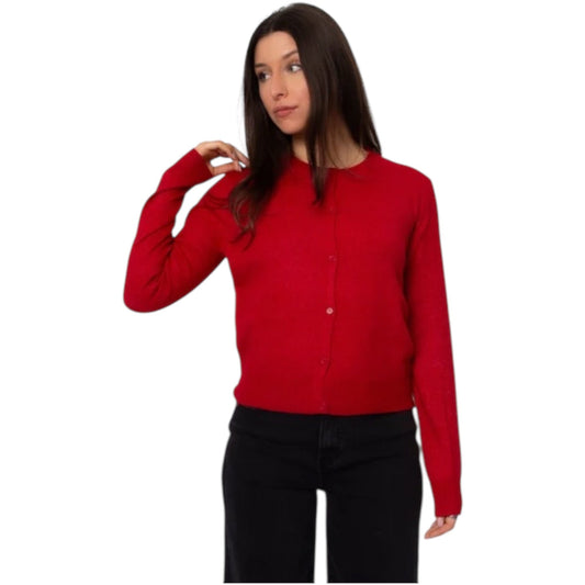 Astraea Long Sleeve Crew Neck Cardigan in Red