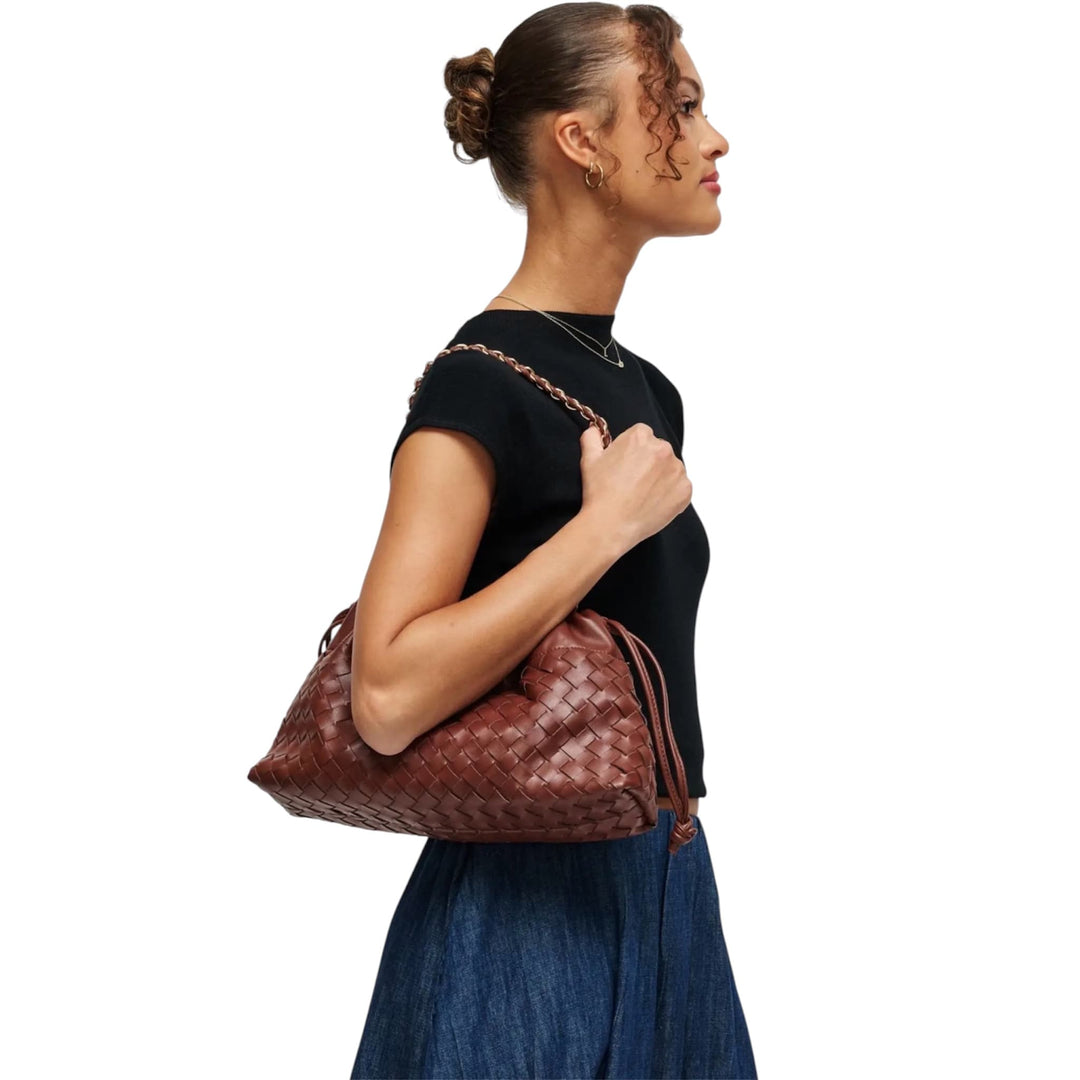 Brown Soft Woven with Luxe Chain Strap Shoulder Bag