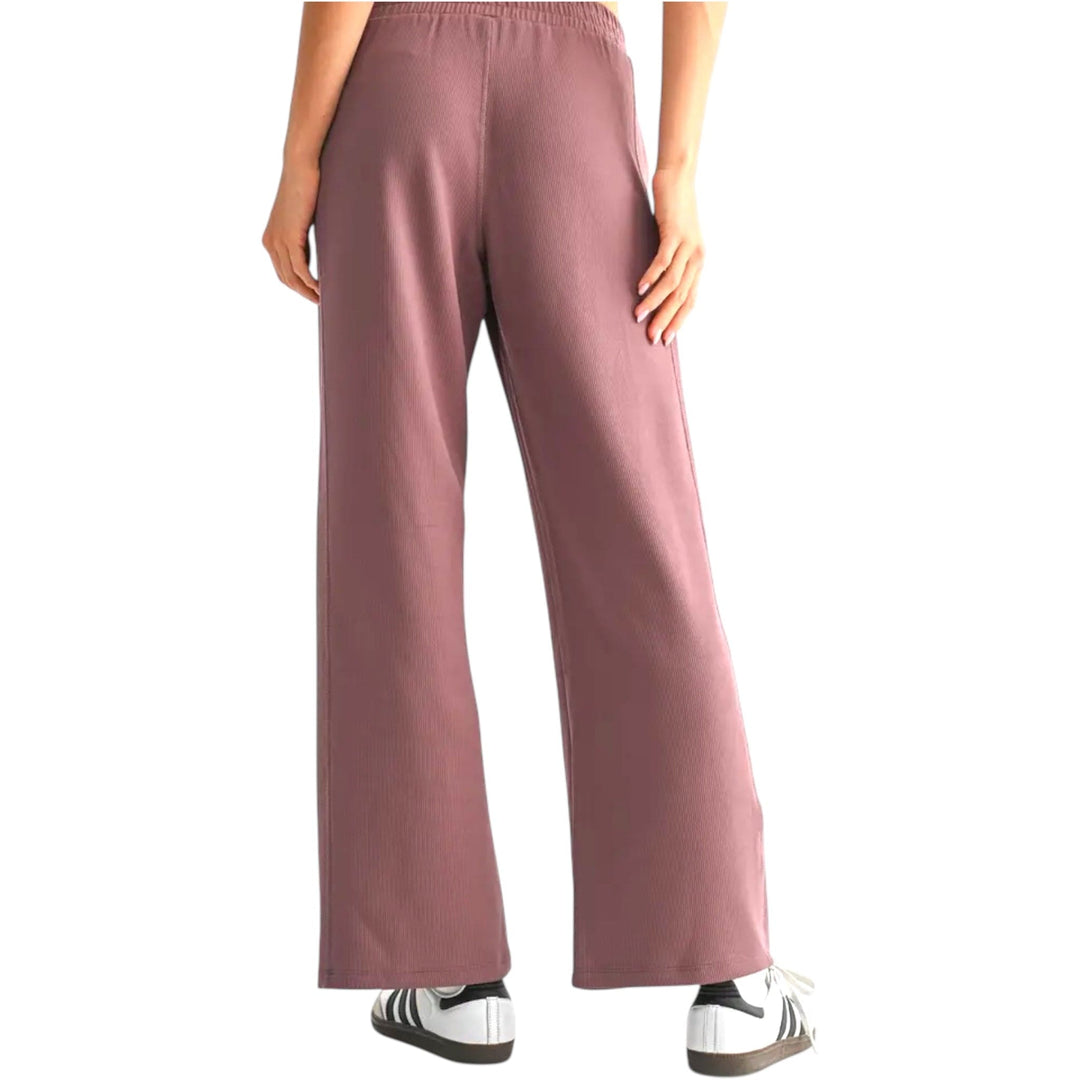 Rose Taupe Waffle Wide Leg Pants