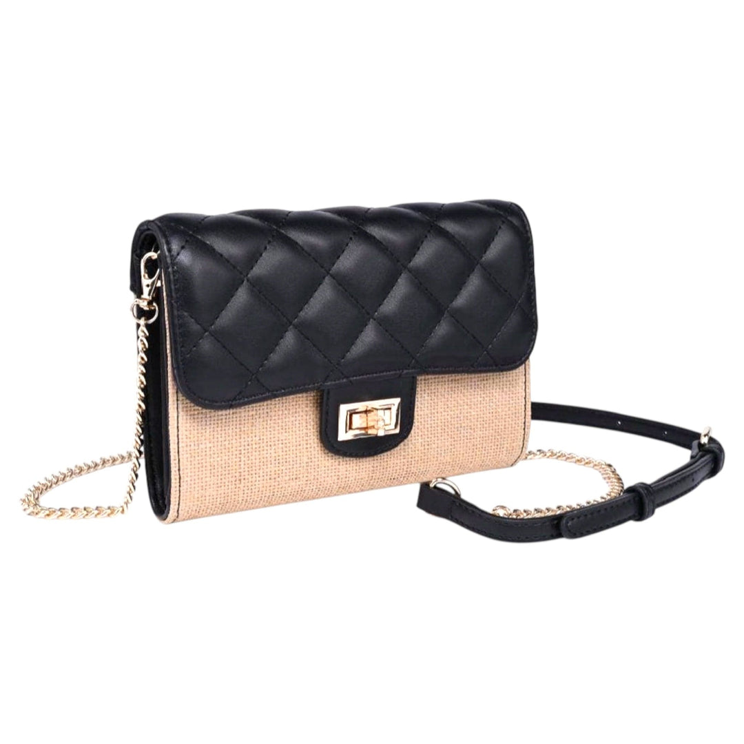 Straw Crossbody Purse with Quilted Flap
