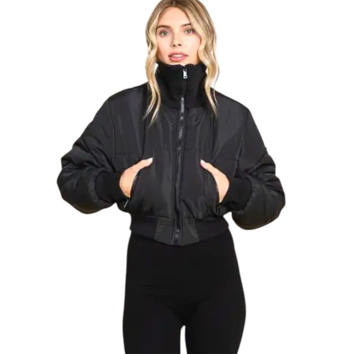 Black Cropped Slight Puffy Jacket